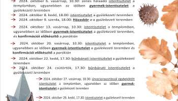 Tervezett alkalmaink 2024. októberében