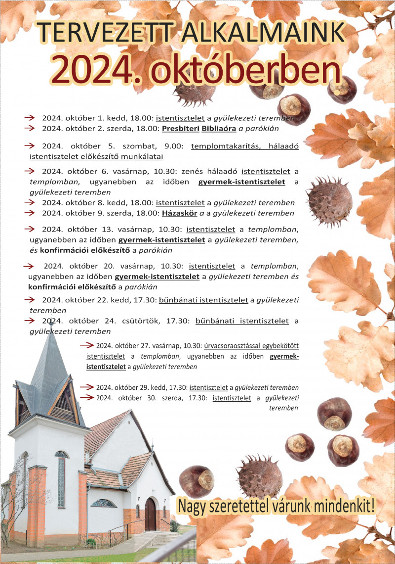 Tervezett alkalmaink 2024. októberében Tervezett alkalmaink 2024. októberében
