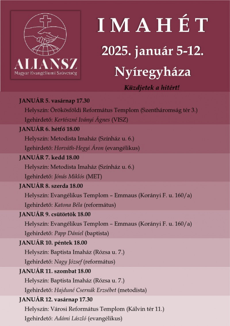 Aliansz imaheti alkalmak városunkban Aliansz imaheti alkalmak városunkban