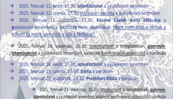 Tervezett alkalmaink 2025. februárjában Tervezett alkalmaink 2025. februárjában