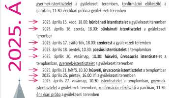 Tervezett alkalmaink 2025. áprilisában Tervezett alkalmaink 2025. áprilisában
