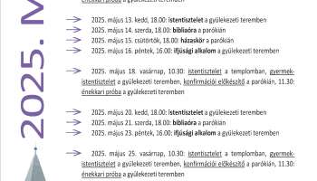 Tervezett alkalmaink 2025. májusában