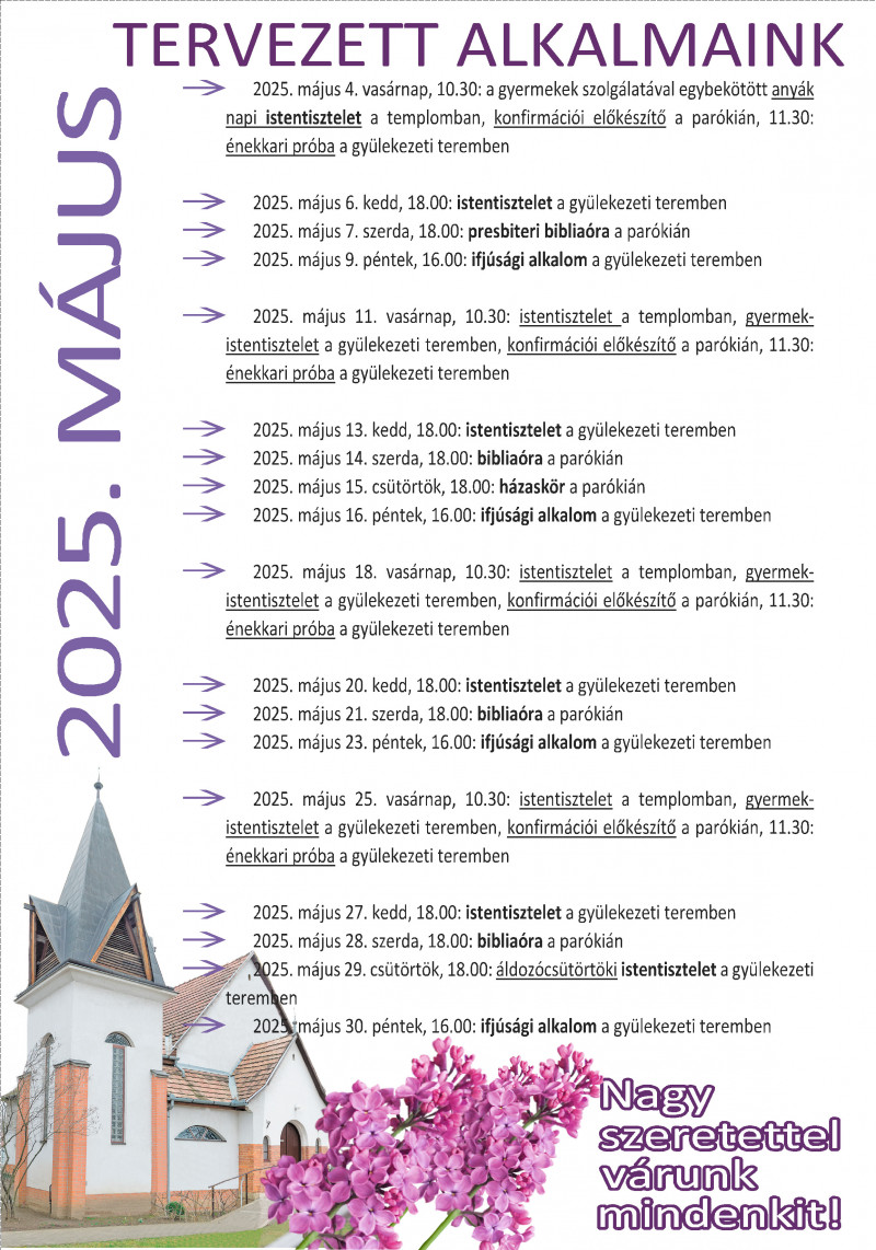 Tervezett alkalmaink 2025. májusában Tervezett alkalmaink 2025. májusában