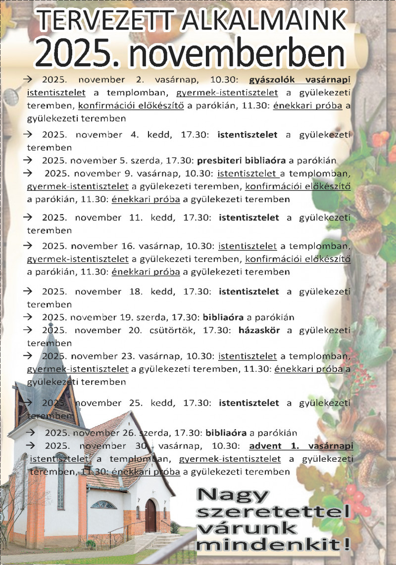 Alkalmaink 2025. novemberében Alkalmaink 2025. novemberében