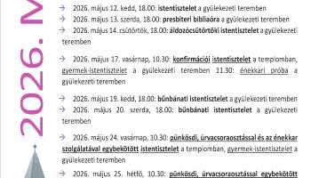 Tervezett alkalmaink 2026. májusában