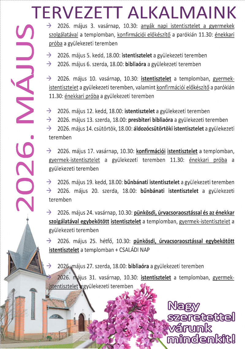 Tervezett alkalmaink 2026. májusában